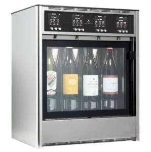 A 4 bottle wine dispenser by WineEmotion with wine cards functionality for self service